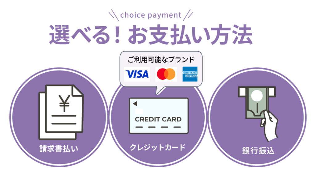 マジシャン派遣ランドでは「銀行振込み」「クレジットカード（VISA/Master Card/American Express）」「請求書払い」からお支払い方法をお選びいただけます。
